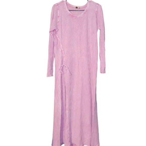 Free People Pink Ribbed Maxi Dress with Side Tie Ruching - Picture 4 of 8